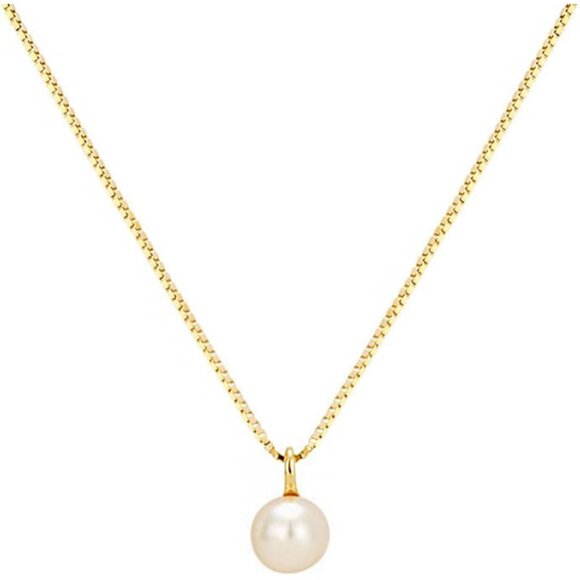 Gold Sterling Silver Pearl Necklace with 14K Gold Pendant Elegant Gift for Wome